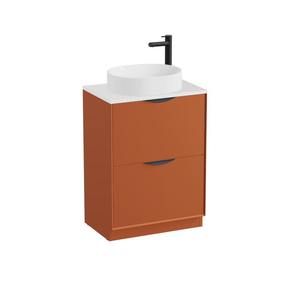 Vado Safari Smooth 600mm Terracotta Floorstanding Vanity Unit & Gloss White Worktop